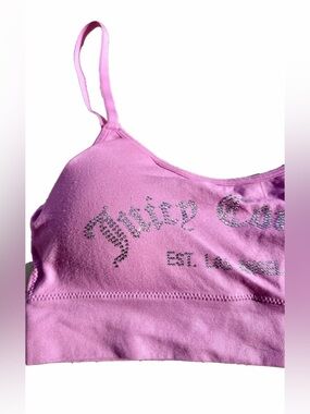 Y2K Juicy Couture Sports Bra Top Women's Size M Pink Intimates Padded Rhinestone
